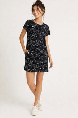 Toad&Co Windmere II Black White Dot T Shirt Dress XS Casual Travel Dress